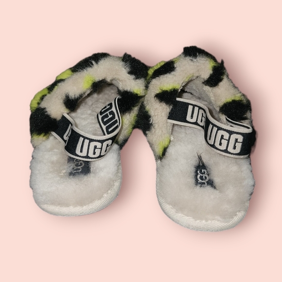 Uggs Fluff Yeah Animalia Black Neon Leopard Slingback Sandal For toddlers Fluffy - Picture 3 of 4